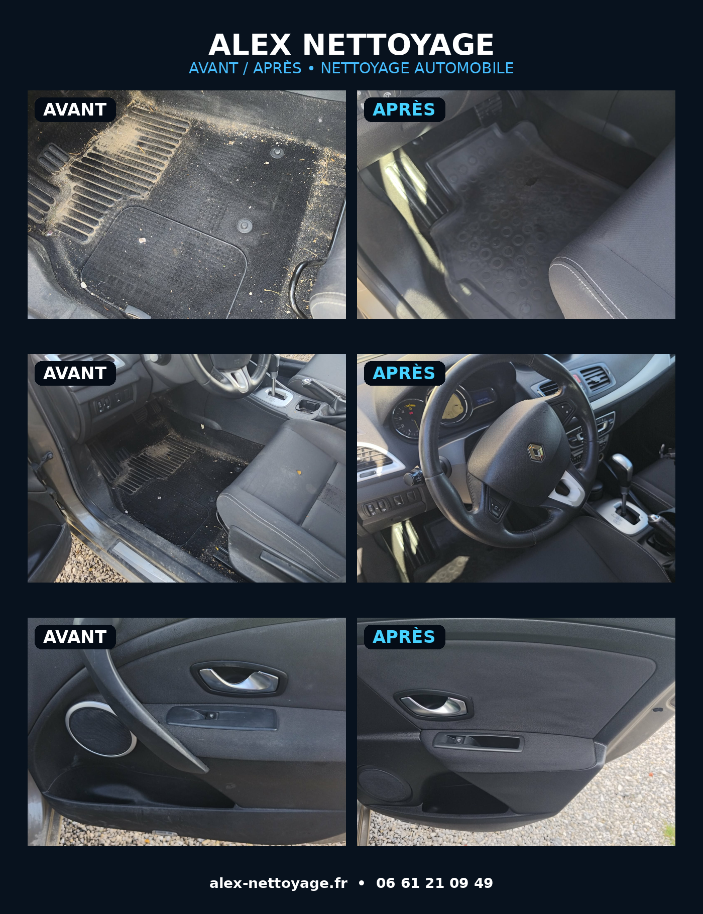 Nettoyage automobile portières et tapis avant et après par Alex Nettoyage